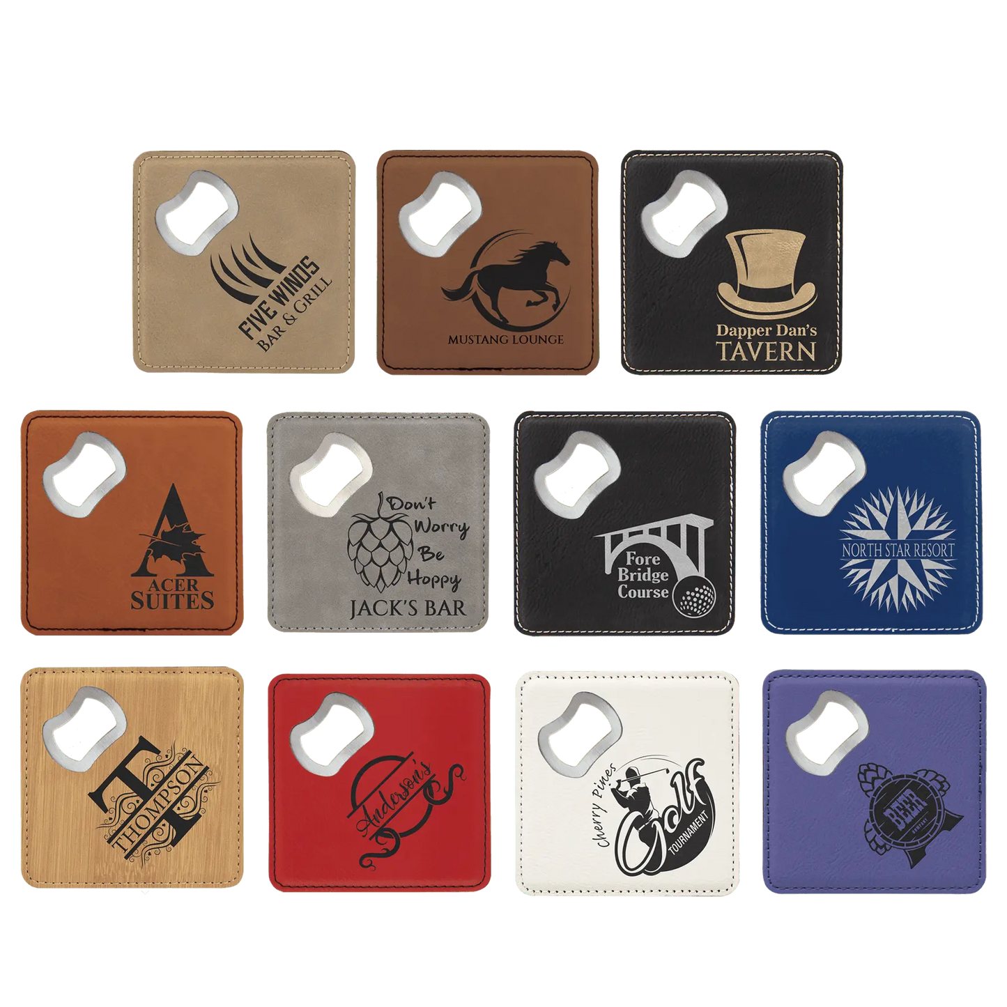 4" x 4" Leather Bottle Opener Coaster The Leather Patch