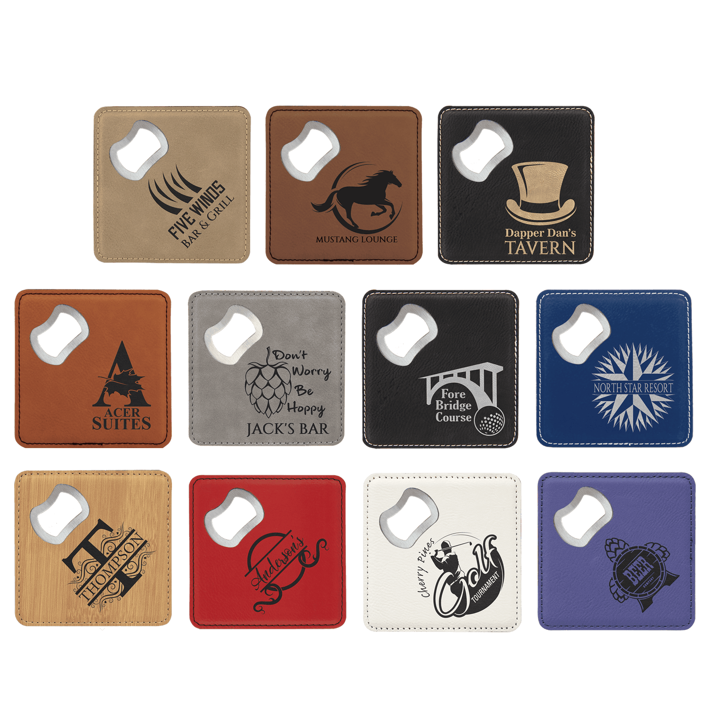 4" x 4" Leather Bottle Opener Coaster