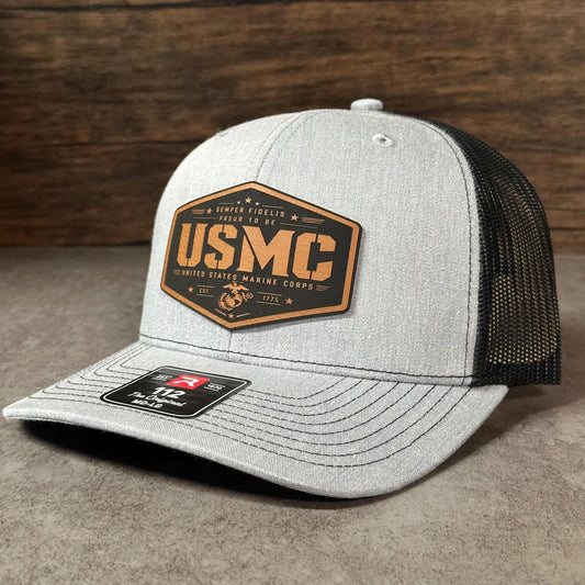 USMC Leather Patch Hat, Richardson 112 Trucker Hat