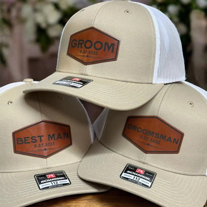 three hats sitting on top of a wooden table