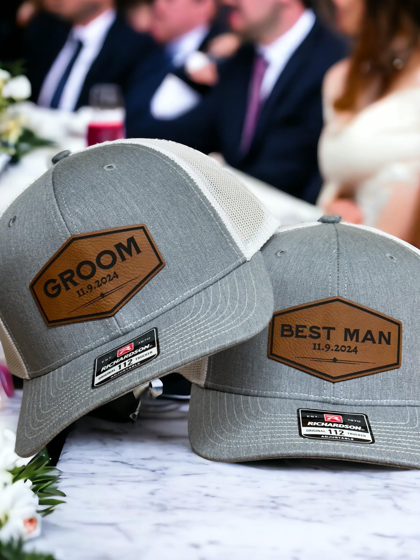 a couple of hats sitting on top of a table