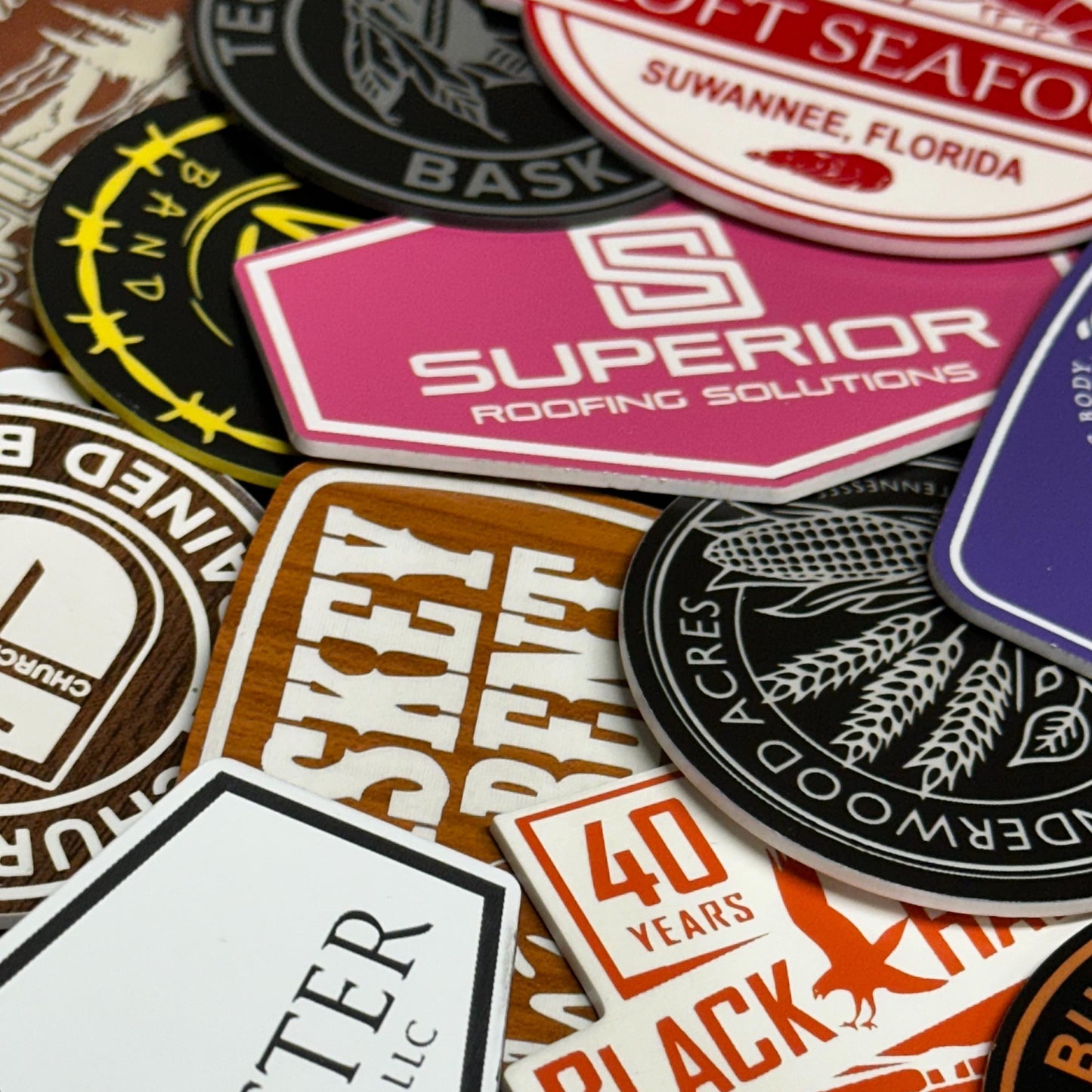 a bunch of stickers that are on a wall