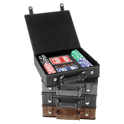 a suitcase filled with four poker chips