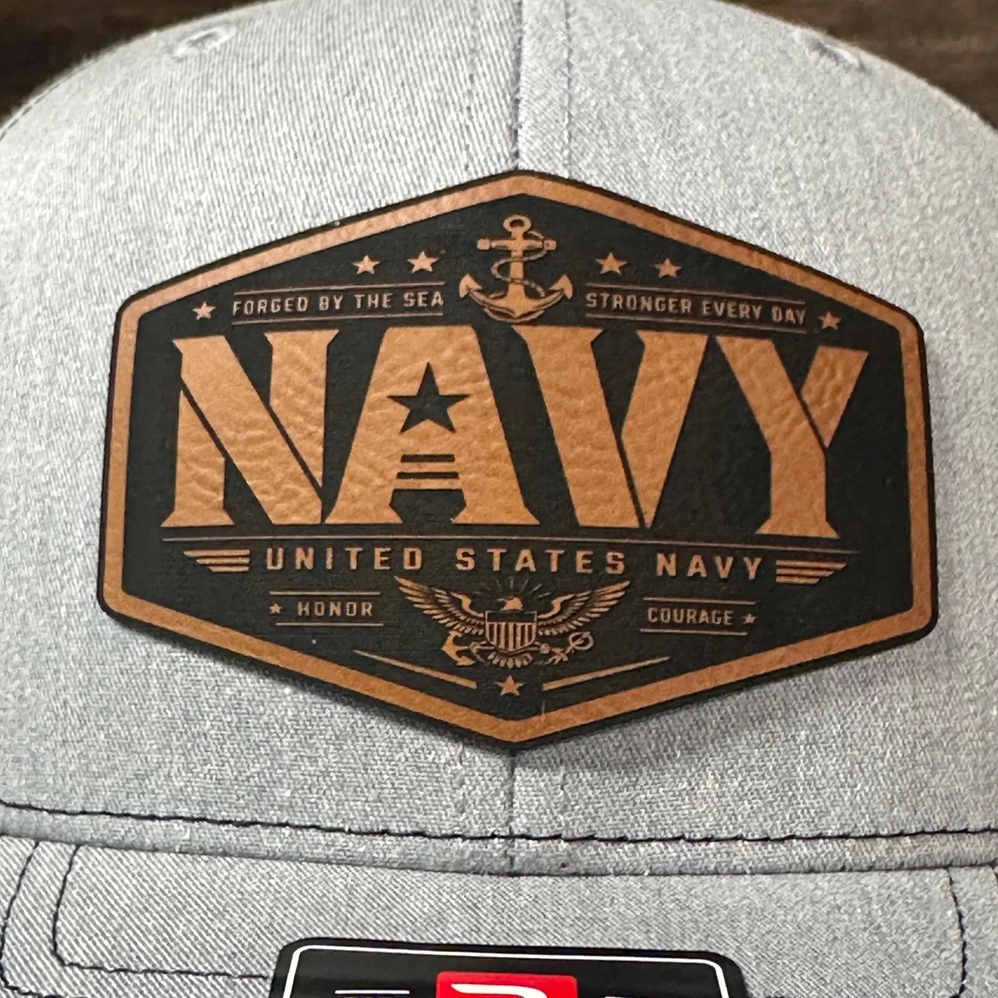 Navy Leather Patch Hat, Richardson 112 Trucker Hat
