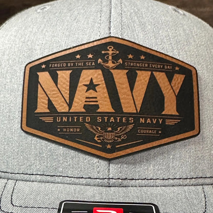 Navy Leather Patch Hat, Richardson 112 Trucker Hat