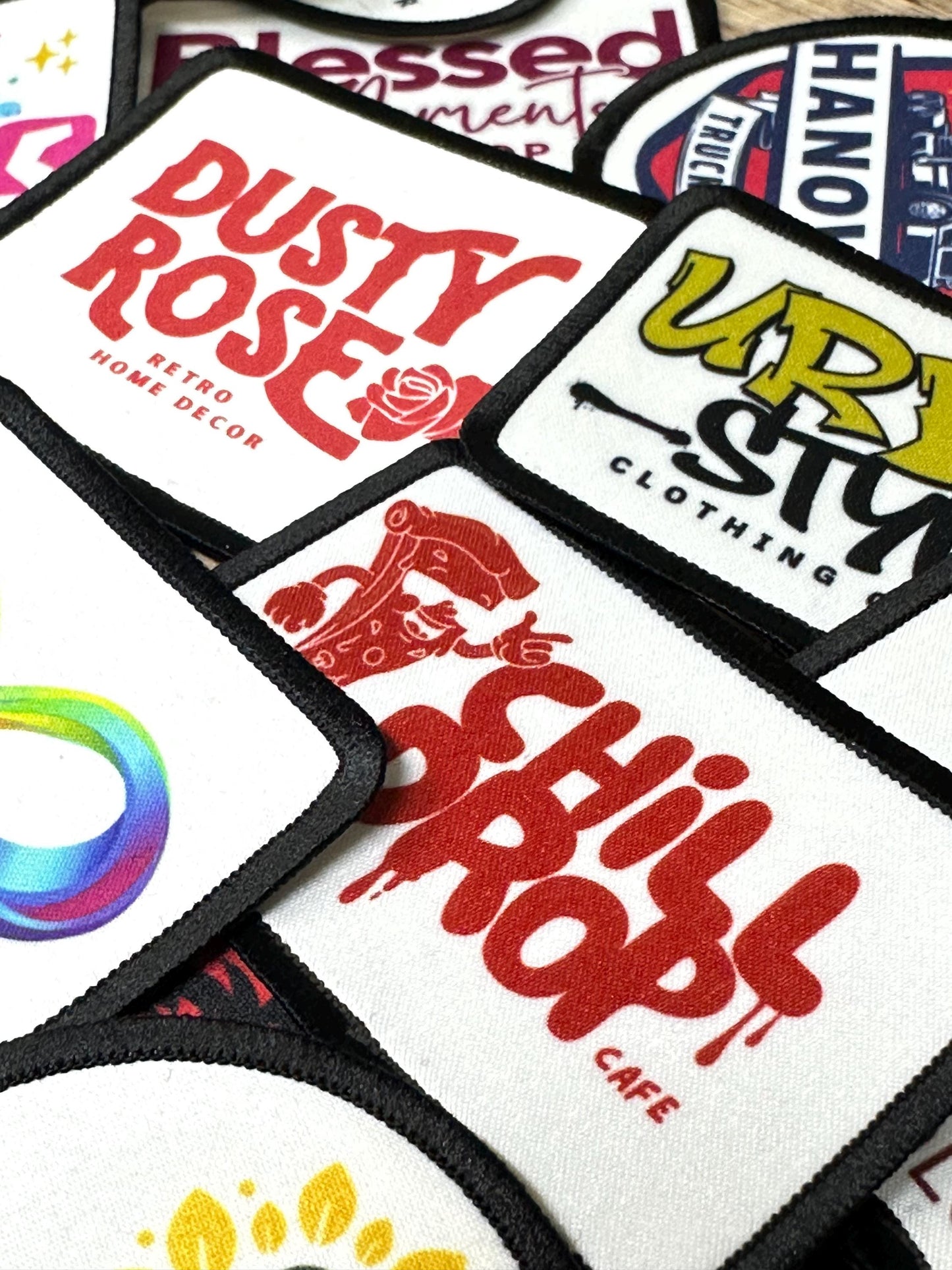 a collection of various logos and text, including one that says &quot;DUSTY ROSE&quot;, &quot;SHILL DROP CAFE&quot;, and &quot;REFRIGERATOR&quot;.