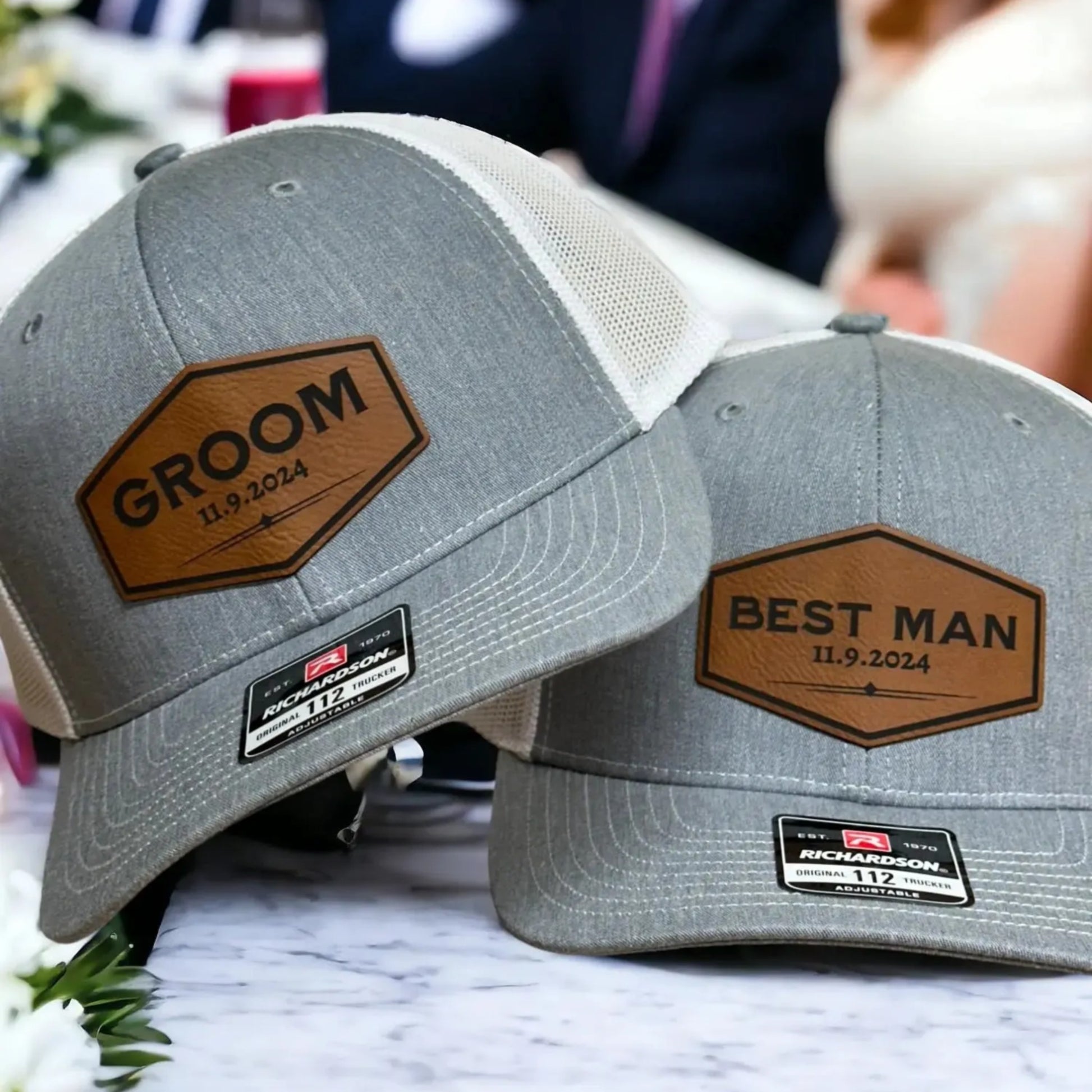 a couple of hats sitting on top of a table