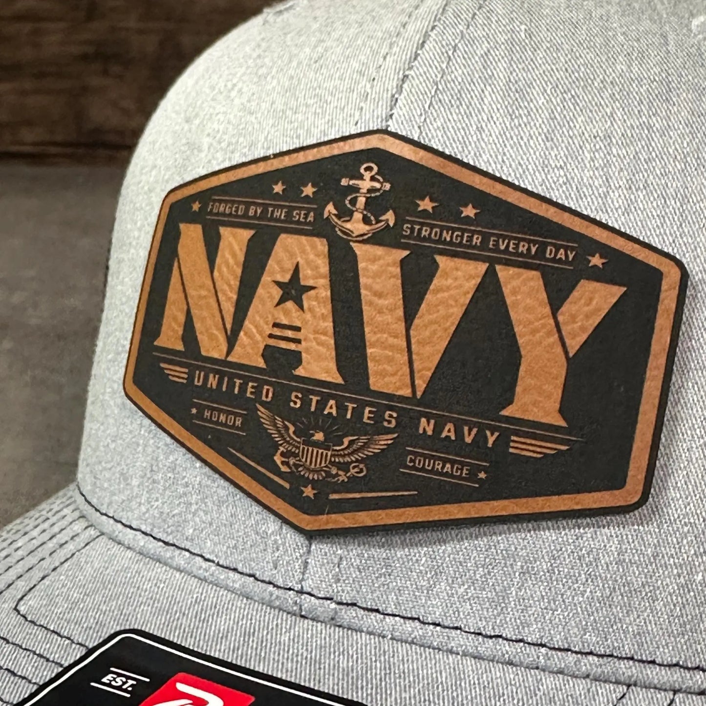 Navy Leather Patch Hat, Richardson 112 Trucker Hat