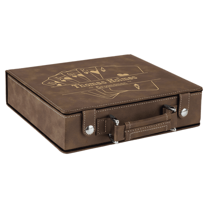 a brown suitcase with a drawing on it