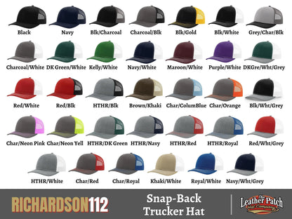 Navy Leather Patch Hat, Richardson 112 Trucker Hat