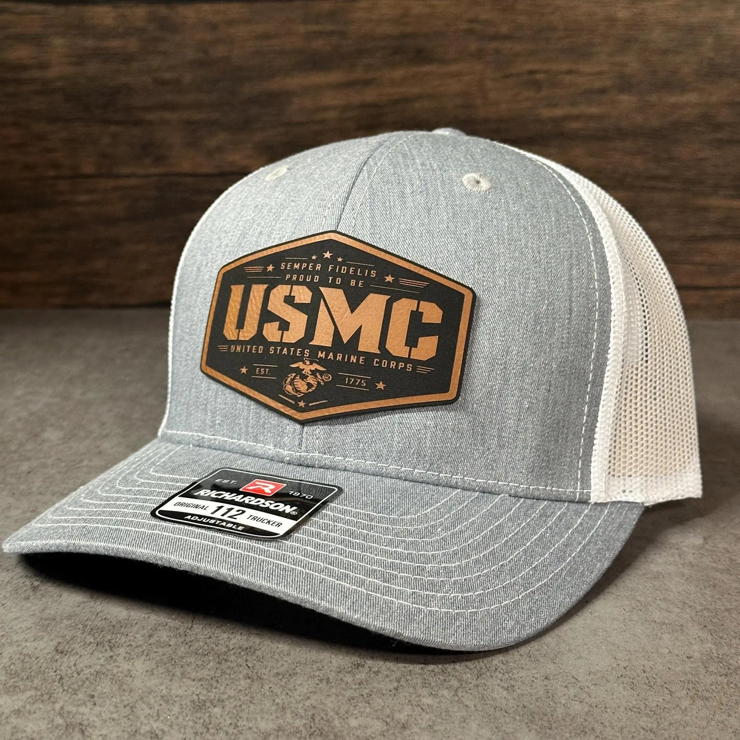 USMC Leather Patch Hat, Richardson 112 Trucker Hat