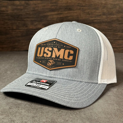 USMC Leather Patch Hat, Richardson 112 Trucker Hat