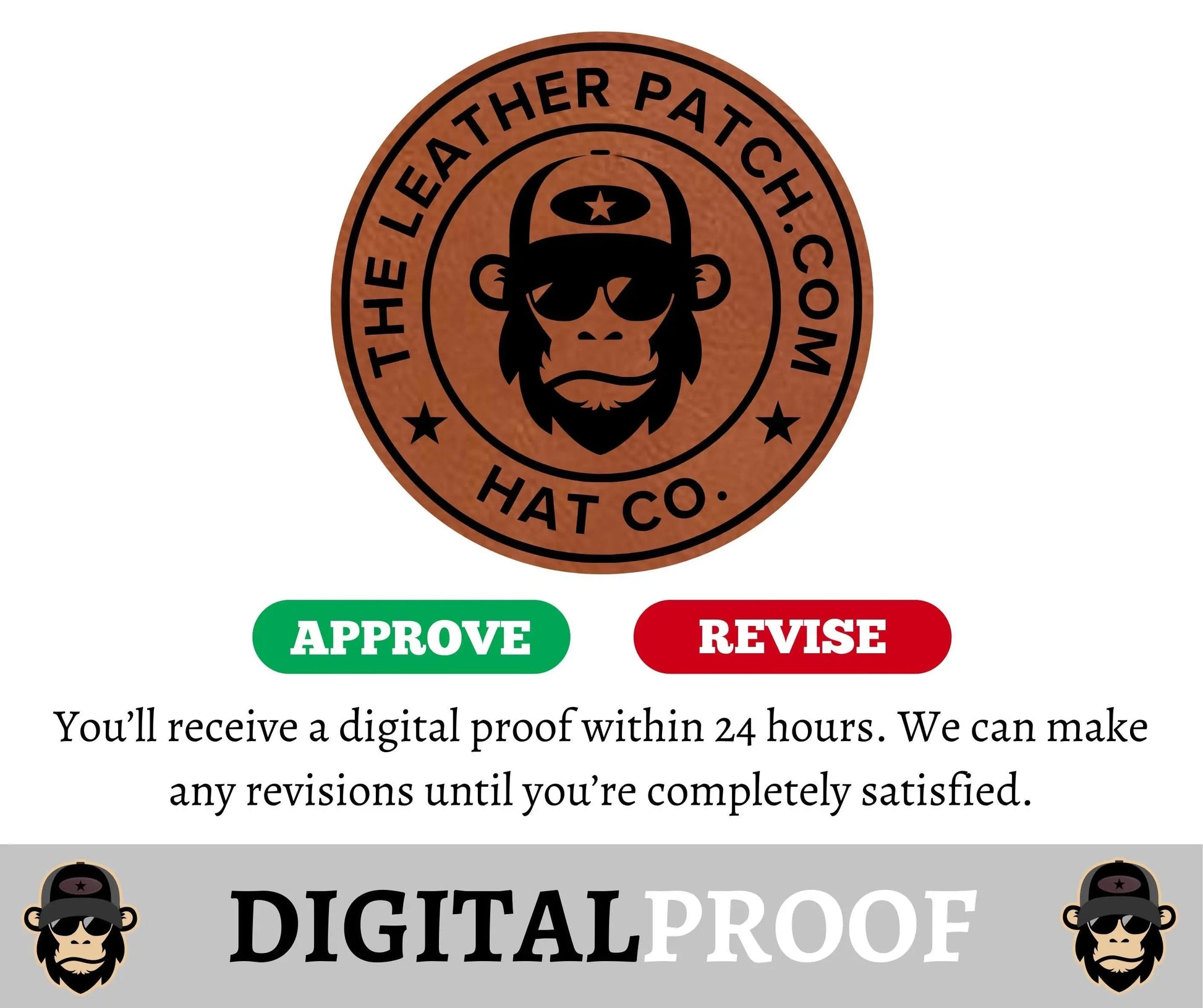a circular logo with a monkey's face, surrounded by text that provides information about a digital proof service.