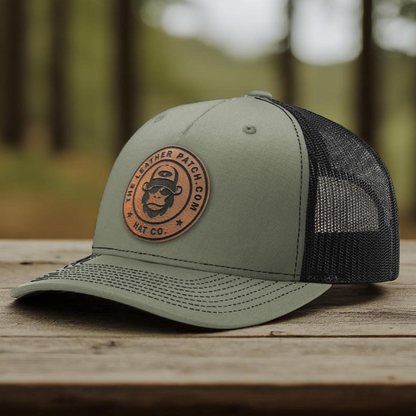 a green and black hat sitting on top of a wooden table